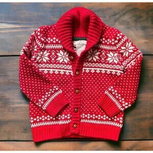 Tahari Cardigan Sweater Boys Girls 12mo White Holiday Fair Isle Christmas Red